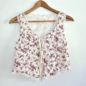 Kirious Los Angeles Front Tie Floral Babydoll Style Top Lace Coquette Size Small